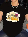 Women's T-Shirt Girl Mama Pink Leopard Print Bow With Scribble Paint Patch Mama