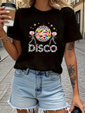 Women's T-Shirt Disco Ball With Dancing Figures And Glittering Stars At Night Disco