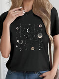 Women's T-Shirt Lunar Phases And Starry Sky With Scattered Crescent Moon