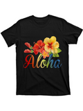 Men's T-Shirt Aloha Colorful Hibiscus Blossoms Among Green Tropical Leaves
