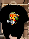 Men's T-Shirt Cartoon Pizza Slice With Headphones Playing Video Game Controller