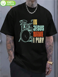 Men's T-Shirt In Jesus Name I Play Vintage Drum Set Music