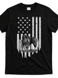 Men's T-Shirt Grazing Wild Horses With Distressed Monochrome American Flag