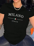 Women's T-Shirt Milano Italia With Italian Flag Centered On Soft Cotton T Shirt
