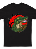 Men's T-Shirt Bold Red Evening Sun With Lifelike Alligator Curved Claws And Branch Reptile