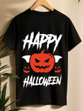 Men's T-Shirt Happy Halloween With Spooky Pumpkins And White Bat Wings Pumpkin