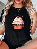 Women's T-Shirt Sweet Dessert Cream Frosting Cherry Sprinkles On Chocolate Cupcake