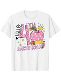 Men's T-Shirt Hello Fourth Grade Pink Leopard Print Apple With Crown