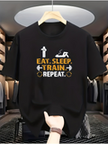 Men's T-Shirt Eat Sleep Train Repeat With Workout Icons And Dumbbells T Shirt