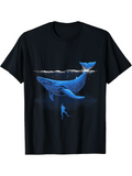 Men's T-Shirt Peaceful Blue Ocean Glow With Diver And Whale Under Water