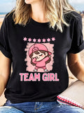 Women's T-Shirt Team Girl Nine Pink Stars With Happy Dancing Dab Cartoon Girl