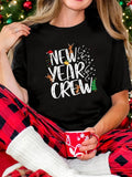 Women's T-Shirt New Year Crew Festive Reindeer And Christmas Tree Surrounded By Confetti T Shirt