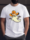 Men's T-Shirt Cartoon Cowboy Ghost With Orange Hat Holding Pistols
