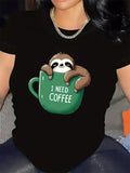 Women's T-Shirt I Need Coffee Cute Sloth Resting In Green Coffee Mug