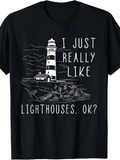 Men's T-Shirt I Just Really Like Lighthouses Ok Hand Drawn Rocks By The Sea Lighthouse