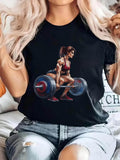 Women's T-Shirt Strong Athletic Woman Lifting Heavy Barbell In Fierce Gym Setting
