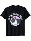 Men's T-Shirt Dutch Rabbit Mom Cute Cartoon Pet Under Soft Lilac Background Bunny
