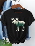 Women's T-Shirt Lush Pine Tree Landscape Within Majestic Wilderness Moose Silhouette