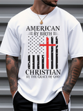 Men's T-Shirt American By Birth With Red Cross And Striped Flag Christian
