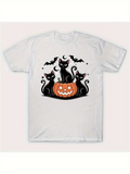 Men's T-Shirt Halloween Black Cats With Bats And Glowing Pumpkin