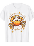 Men's T-Shirt Radiant Gold Zodiac Motif With Sparkling Stars Featuring Majestic Orange Crab