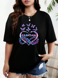 Women's T-Shirt Grandma Heart With Butterflies And Floral Pastel Accents