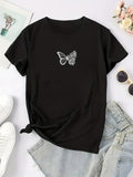 Women's T-Shirt Delicate Floral Pattern With Elegant Wings Butterfly
