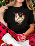 Women's T-Shirt Festive Christmas Lights And Santa Hat Adorned Chicken