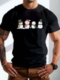 Men's T-Shirt Chilly Winter Friends With Green Hats And Santa Red Snowman