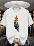 Men's T-Shirt Colorful Brush Strokes On A Feather Among Rainbow Palette Feather