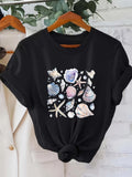 Women's T-Shirt Seaside Charm With Ocean Shells Starfish And Gentle Waves Seashell