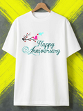 Men's T-Shirt Happy Anniversary Branch And Colorful Birds With Blossoms