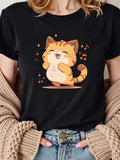 Women's T-Shirt Playful Orange Tabby Cat Surrounded By Whimsical Musical Notes And Sparkling Lights Cat