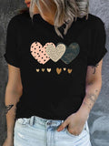 Women's T-Shirt Three Patterned Hearts With Small Golden Hearts Under Black Shirt