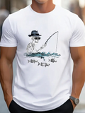 Men's T-Shirt Cool Skeleton In Hat Fishing Among Three Swimming Fish