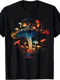 Men's T-Shirt Vibrant Neon Lights Among Glowing Fantasy Forest Mushrooms