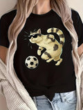 Women's T-Shirt Playful Cat Wearing Sunglasses With Soccer Ball Under Soft Lighting Cat