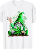 Men's T-Shirt Green Gnome Sitting Among Lush Cannabis Leaves Smoking Weed