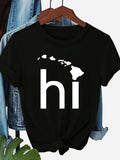 Women's T-Shirt Simple Island Map With Bold Lettering Under Black T Shirt