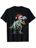 Men's T-Shirt Festive Dinosaur With Christmas Lights Wearing Santa Hat Dinosaur