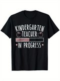 Men's T-Shirt Kindergarten Teacher In Progress Chalk Lettering With Apples And Progress Bar Teacher