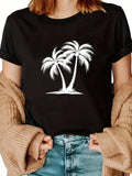 Women's T-Shirt Minimalist Island With Gentle Windswept Silhouette Twin Palm Trees
