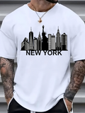 Men's T-Shirt New York Minimal Skyline With Tall Iconic City Buildings