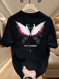 Men's T-Shirt White Feathered Wings With Pink Highlighted Edges On Black Background Wings