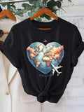 Women's T-Shirt Adventure Heart Shaped World Map With Traveling Jet Airplane