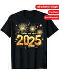 Men's T-Shirt Happy New Year 2025 With Sparkling Fireworks And Glittering Night Sky Celebration