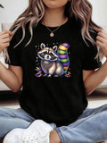 Women's T-Shirt Colorful Tribal Elements With Rainbow Striped Tail Cheerful Raccoon