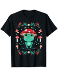 Men's T-Shirt Adorable Cartoon Frog With Whimsical Mushrooms Surrounded By Floral Elements Frog