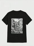 Women's T-Shirt Radiant Warrior Angel With Sword Amidst Dramatic Clouded Sky Archangel
