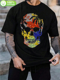 Men's T-Shirt Colorful Abstract Splashes Covering A Distressed Vintage Skull